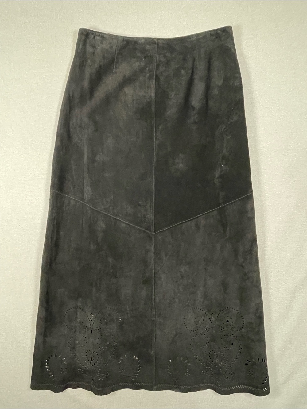 Siena Studio Black Suede Leather Midi Skirt Laser Cut Boho Western 6